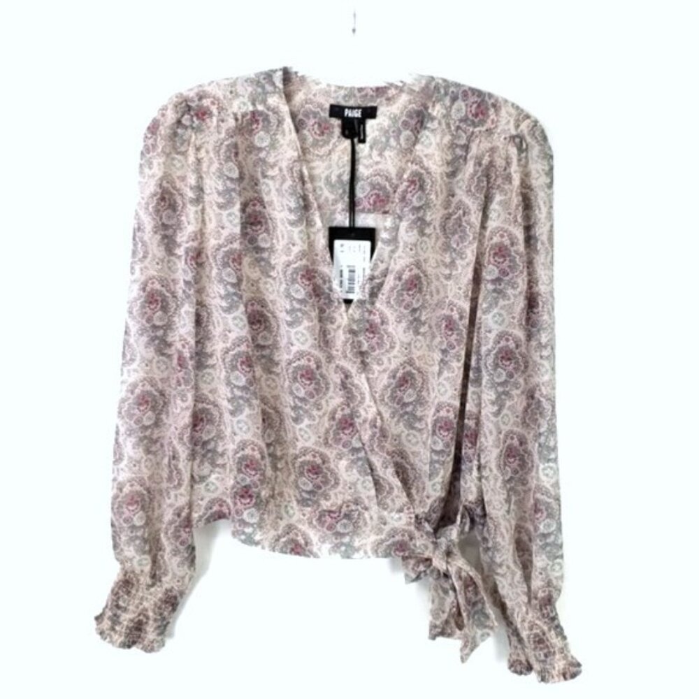 Paige Margherita Ecru Multicolor Semi Sheer Long Sleeve Blouse Womens Small NWT